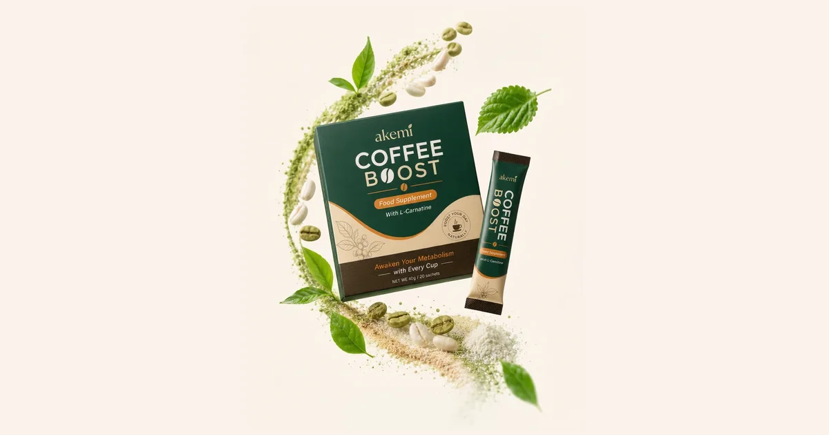 Akemi Coffee Boost box and a single-serve sachet